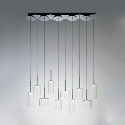 3/6/10 Lights Dining Room Cluster Lighting with Cylinder Clear Glass Shade Modern Chrome Led Hanging Lamp Clearhalo 'Ceiling Lights' 'Glass shade' 'Glass' 'Modern Pendants' 'Modern' 'Pendant Lights' 'Pendants' Lighting' 119463