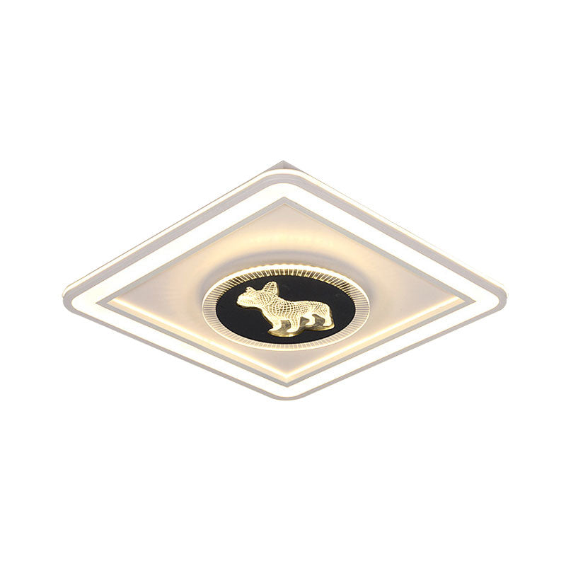 Square/Round Flush Lamp Nordic Acrylic LED Bedroom Flush Mount with Animal Pattern in Black and White Clearhalo 'Ceiling Lights' 'Close To Ceiling Lights' 'Close to ceiling' 'Flush mount' Lighting' 1194681