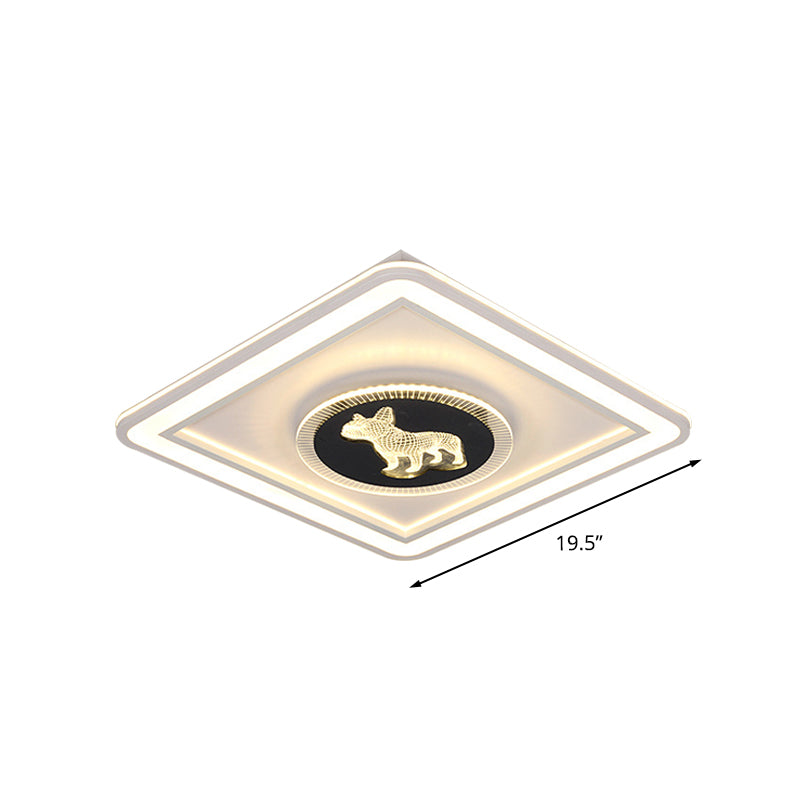 Square/Round Flush Lamp Nordic Acrylic LED Bedroom Flush Mount with Animal Pattern in Black and White Clearhalo 'Ceiling Lights' 'Close To Ceiling Lights' 'Close to ceiling' 'Flush mount' Lighting' 1194682