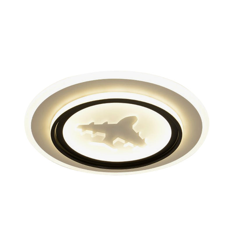 Black and White Round Flush Light Fixture Cartoon LED Acrylic Flush Mount Lamp with Airplane/Deer Pattern Clearhalo 'Ceiling Lights' 'Close To Ceiling Lights' 'Close to ceiling' 'Flush mount' Lighting' 1194685