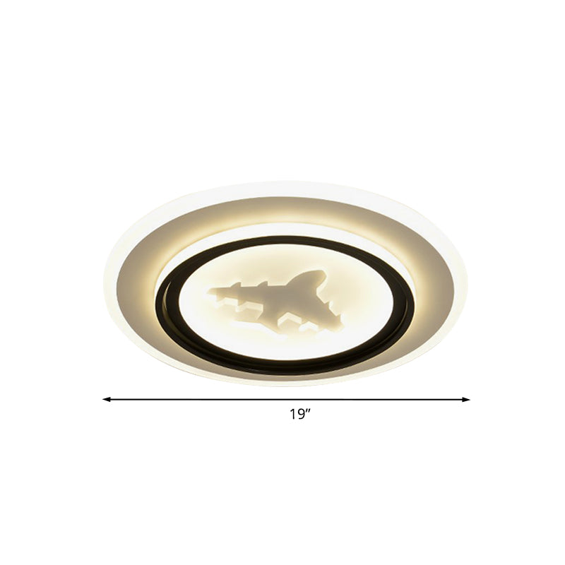 Black and White Round Flush Light Fixture Cartoon LED Acrylic Flush Mount Lamp with Airplane/Deer Pattern Clearhalo 'Ceiling Lights' 'Close To Ceiling Lights' 'Close to ceiling' 'Flush mount' Lighting' 1194686