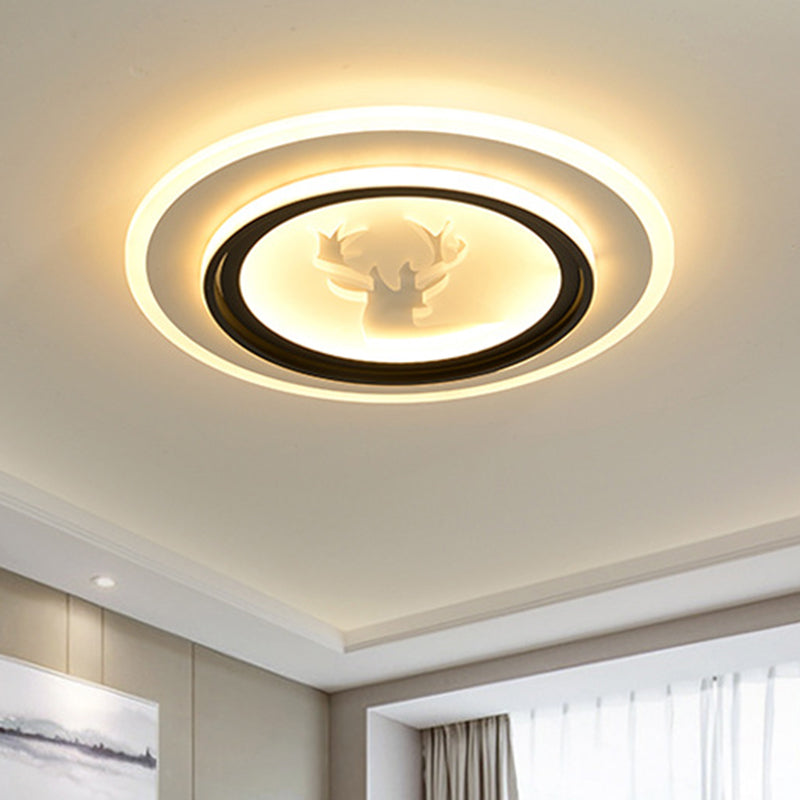 Black and White Round Flush Light Fixture Cartoon LED Acrylic Flush Mount Lamp with Airplane/Deer Pattern Clearhalo 'Ceiling Lights' 'Close To Ceiling Lights' 'Close to ceiling' 'Flush mount' Lighting' 1194689