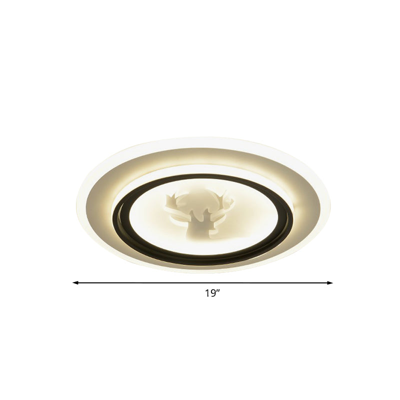Black and White Round Flush Light Fixture Cartoon LED Acrylic Flush Mount Lamp with Airplane/Deer Pattern Clearhalo 'Ceiling Lights' 'Close To Ceiling Lights' 'Close to ceiling' 'Flush mount' Lighting' 1194691