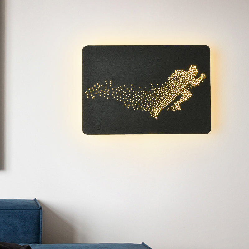 White/Black Rectangle Wall Lighting Idea Minimalist LED Acrylic Wall Mural Lamp with Running Man Pattern Clearhalo 'Cast Iron' 'Glass' 'Industrial' 'Modern wall lights' 'Modern' 'Tiffany' 'Traditional wall lights' 'Wall Lamps & Sconces' 'Wall Lights' Lighting' 1194913
