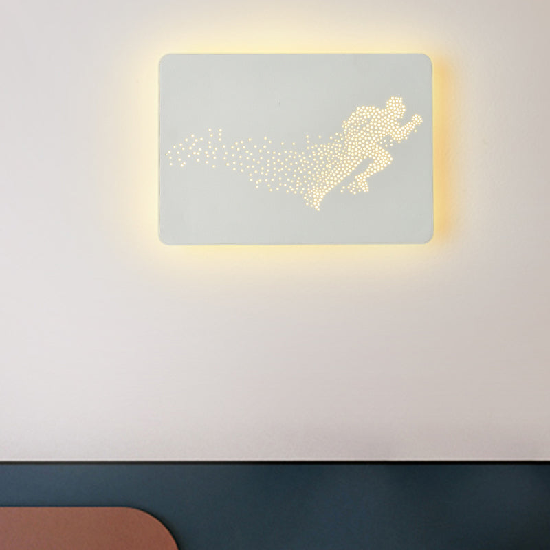 White/Black Rectangle Wall Lighting Idea Minimalist LED Acrylic Wall Mural Lamp with Running Man Pattern Clearhalo 'Cast Iron' 'Glass' 'Industrial' 'Modern wall lights' 'Modern' 'Tiffany' 'Traditional wall lights' 'Wall Lamps & Sconces' 'Wall Lights' Lighting' 1194917