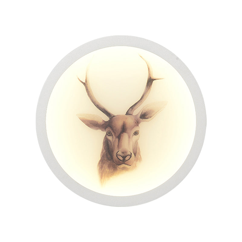Contemporary Style LED Elk Deer Mural Light Acrylic White Circular Wall Mounted Lighting Clearhalo 'Wall Lamps & Sconces' 'Wall Lights' Lighting' 1194980