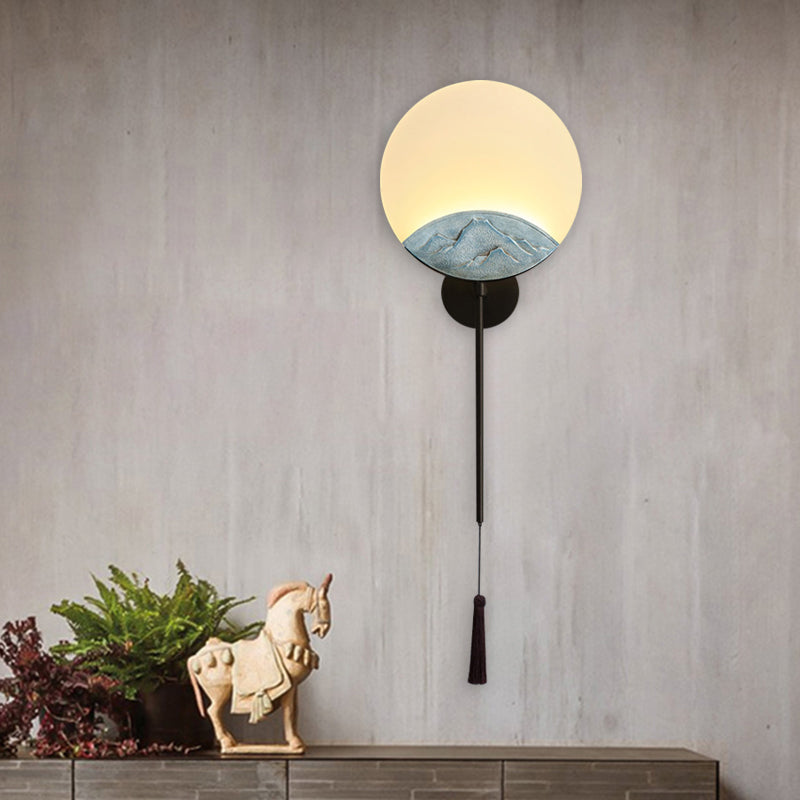 Fan/Oval Corridor Mountain Wall Mural Light Acrylic LED Oriental Style Wall Mount Light Fixture in Silver/Brown Silver B Clearhalo 'Wall Lamps & Sconces' 'Wall Lights' Lighting' 1195098