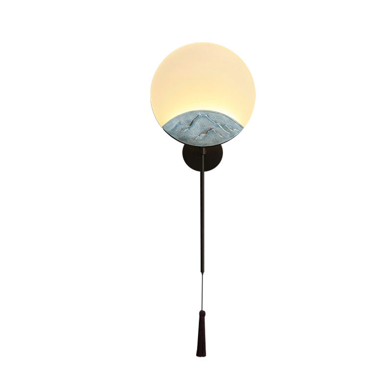 Fan/Oval Corridor Mountain Wall Mural Light Acrylic LED Oriental Style Wall Mount Light Fixture in Silver/Brown Clearhalo 'Wall Lamps & Sconces' 'Wall Lights' Lighting' 1195101