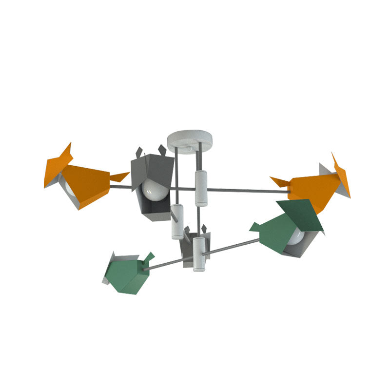 Metal Bird-Like Semi Flush Light Fixture Cartoon 6 Lights Grey-Yellow-Green Ceiling Mounted Lamp Clearhalo 'Ceiling Lights' 'Close To Ceiling Lights' 'Close to ceiling' 'Semi-flushmount' Lighting' 1195221