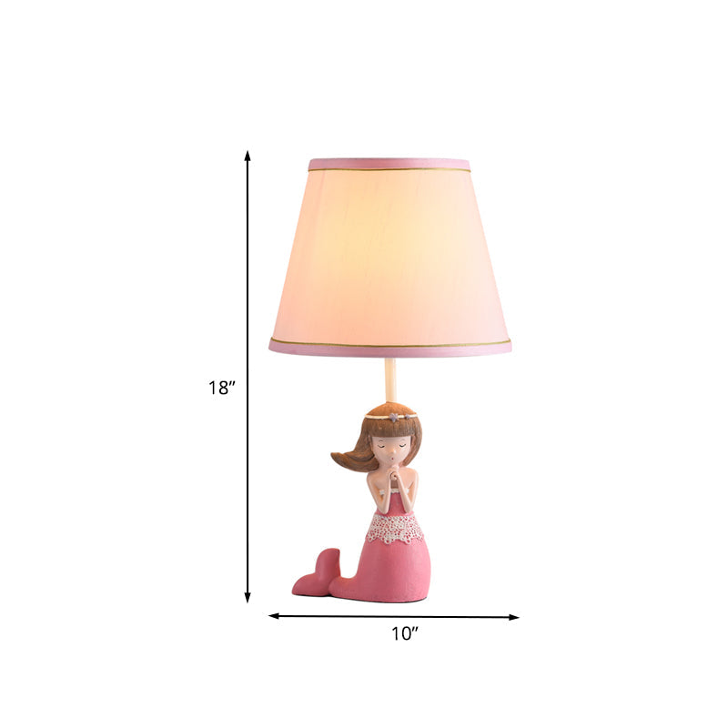 Cartoon Single Desk Light with Barrel Shade Fabric Pink Finish Girl Night Table Lamp Clearhalo 'Lamps' 'Table Lamps' Lighting' 1195230