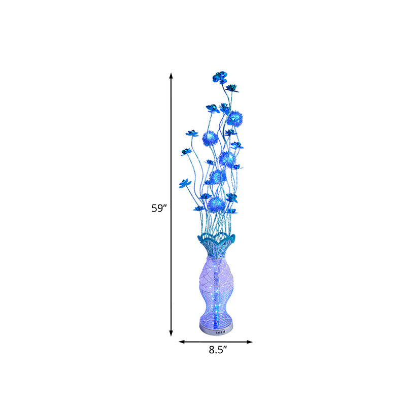 Vase-Shaped Decorative Pleated Floor Lighting Rustic Bedroom LED Decorative Standing Lamp with Flower Decor in Blue Clearhalo 'Floor Lamps' 'Lamps' Lighting' 1195386