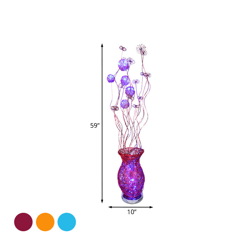 Aluminum Jar-Like Stand Up Lamp Decorative Bedroom LED Flower Reading Floor Lighting in Red/Yellow/Blue Clearhalo 'Floor Lamps' 'Lamps' Lighting' 1195390