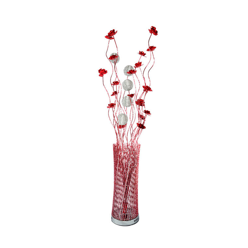LED Twill Cylinder Standing Lamp Decorative Red/Gold Aluminum Floor Reading Light with Bloom Design Clearhalo 'Floor Lamps' 'Lamps' Lighting' 1195563