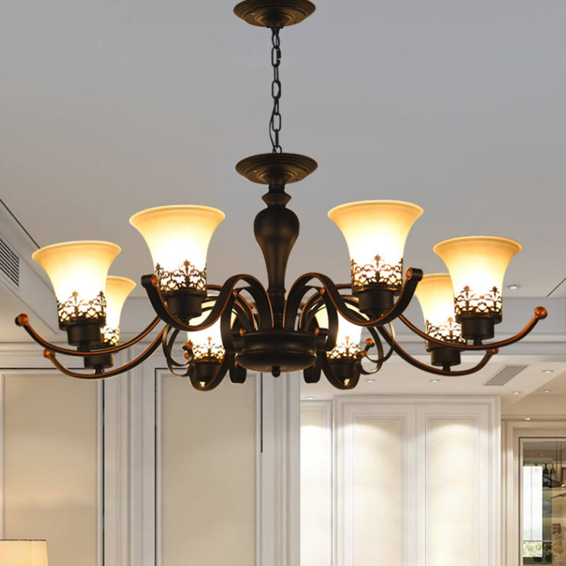 Rustic Style Swooping Arm Chandelier Lighting 3/6/8-Head Metal Ceiling Pendant Light in Black Clearhalo 'Ceiling Lights' 'Chandeliers' Lighting' options 1197589