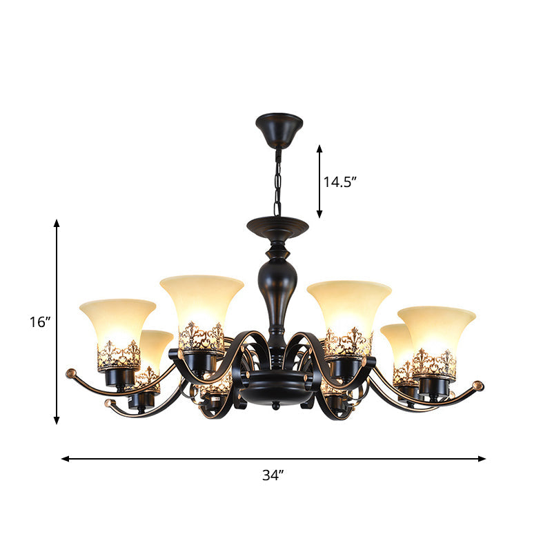 Rustic Style Swooping Arm Chandelier Lighting 3/6/8-Head Metal Ceiling Pendant Light in Black Clearhalo 'Ceiling Lights' 'Chandeliers' Lighting' options 1197591