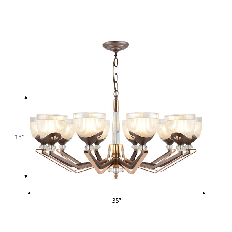 Coffee Bowl Shaped Pendant Chandelier Rural Style Cream Glass 3/6/8/10-Head Living Room Suspension Lighting Clearhalo 'Ceiling Lights' 'Chandeliers' 'Close To Ceiling Lights' 'Glass shade' 'Glass' Lighting' 1197614