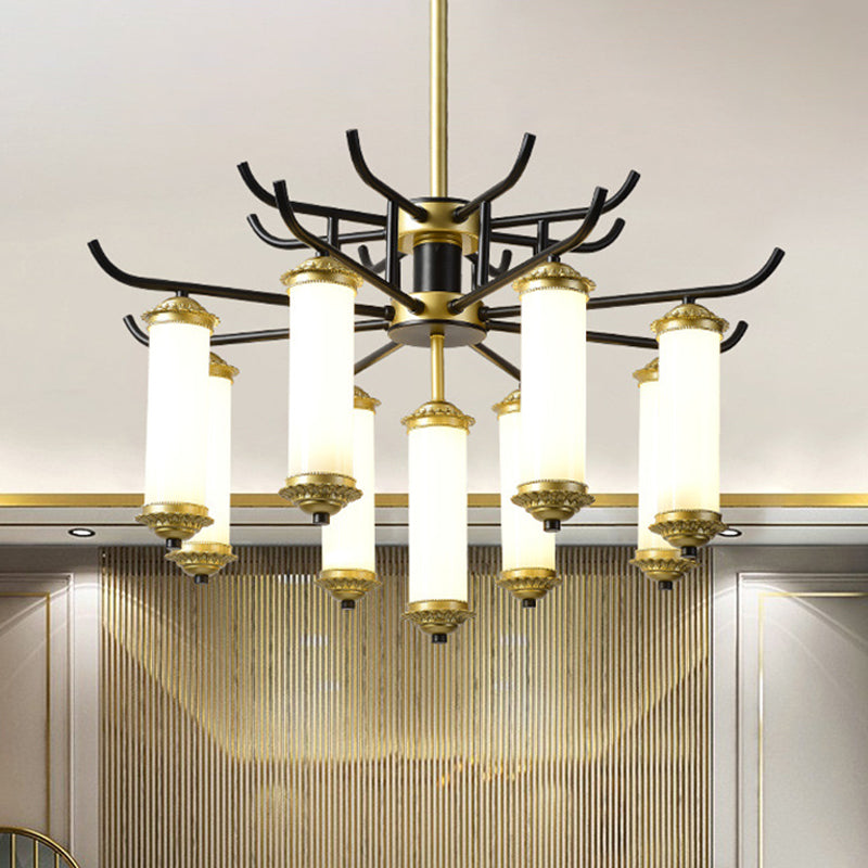 Metal Black-Gold Suspension Pendant Light Starburst-Like Arm 9/11 Lights Rustic Style Ceiling Chandelier 9 Black-Gold Clearhalo 'Ceiling Lights' 'Chandeliers' Lighting' options 1197639_8aa120d9-ade1-407f-8d41-46caa6d7aceb