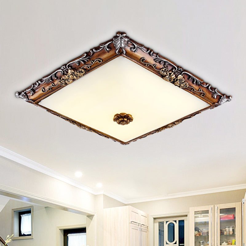 16"/19.5" Width LED Crystal Flush Mount Light Rural Brown Square Shaped Living Room Lighting Fixture Brown Clearhalo 'Ceiling Lights' 'Close To Ceiling Lights' 'Close to ceiling' 'Flush mount' Lighting' 1197648
