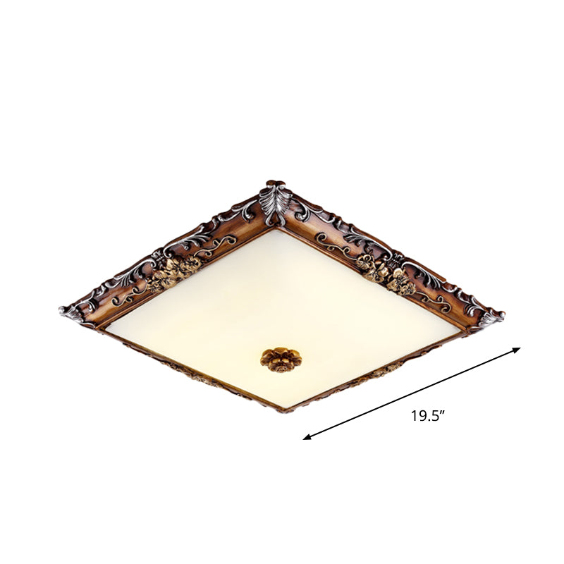 16"/19.5" Width LED Crystal Flush Mount Light Rural Brown Square Shaped Living Room Lighting Fixture Clearhalo 'Ceiling Lights' 'Close To Ceiling Lights' 'Close to ceiling' 'Flush mount' Lighting' 1197652
