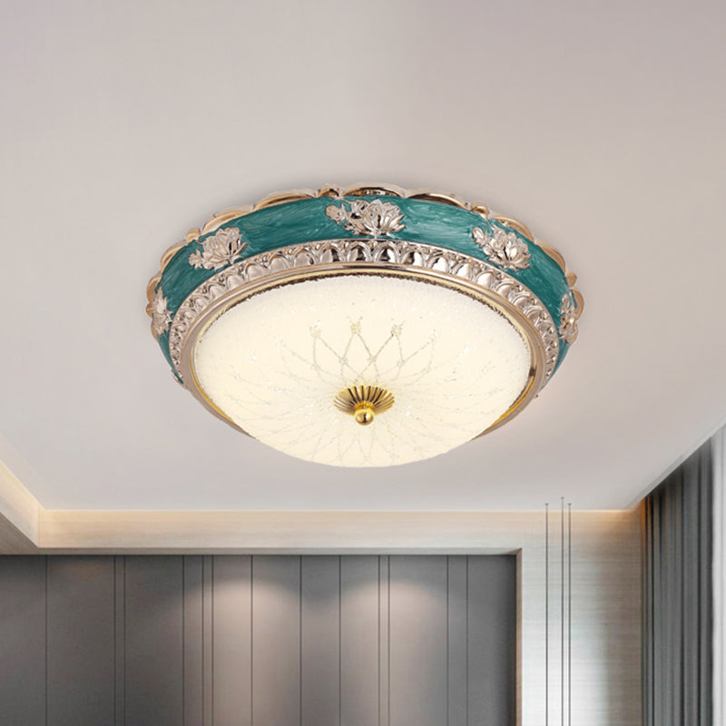 Milky Glass Domed Flushmount Rural Style LED Bedroom Close to Ceiling Lighting in Green, 12"/16"/19.5" W Clearhalo 'Ceiling Lights' 'Close To Ceiling Lights' 'Close to ceiling' 'Flush mount' Lighting' 1197660