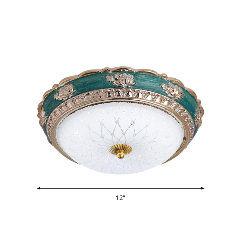 Milky Glass Domed Flushmount Rural Style LED Bedroom Close to Ceiling Lighting in Green, 12"/16"/19.5" W Clearhalo 'Ceiling Lights' 'Close To Ceiling Lights' 'Close to ceiling' 'Flush mount' Lighting' 1197662