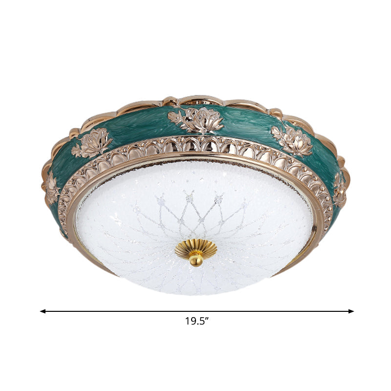 Milky Glass Domed Flushmount Rural Style LED Bedroom Close to Ceiling Lighting in Green, 12"/16"/19.5" W Clearhalo 'Ceiling Lights' 'Close To Ceiling Lights' 'Close to ceiling' 'Flush mount' Lighting' 1197664