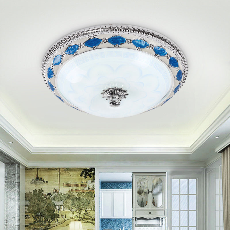LED Faceted Glass Flushmount Lighting Rustic Blue Dome Bedroom Light Fixture with Harlequin Crystal Accent, 12"/16"/19.5" Wide Blue Clearhalo 'Ceiling Lights' 'Close To Ceiling Lights' 'Close to ceiling' 'Flush mount' Lighting' 1197671