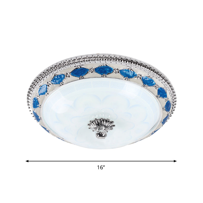 LED Faceted Glass Flushmount Lighting Rustic Blue Dome Bedroom Light Fixture with Harlequin Crystal Accent, 12"/16"/19.5" Wide Clearhalo 'Ceiling Lights' 'Close To Ceiling Lights' 'Close to ceiling' 'Flush mount' Lighting' 1197675