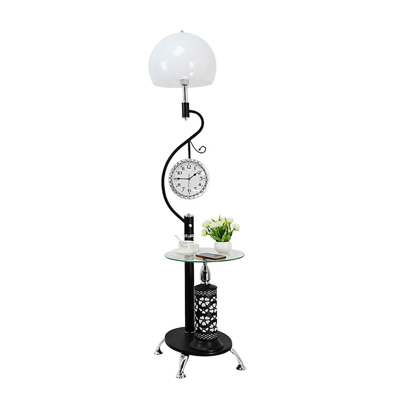 Dome Shaped Faceted Crystal Stand Up Lamp Rural Style 1-Light Living Room Floor Light in White/Black Clearhalo 'Floor Lamps' 'Lamps' Lighting' 1197695