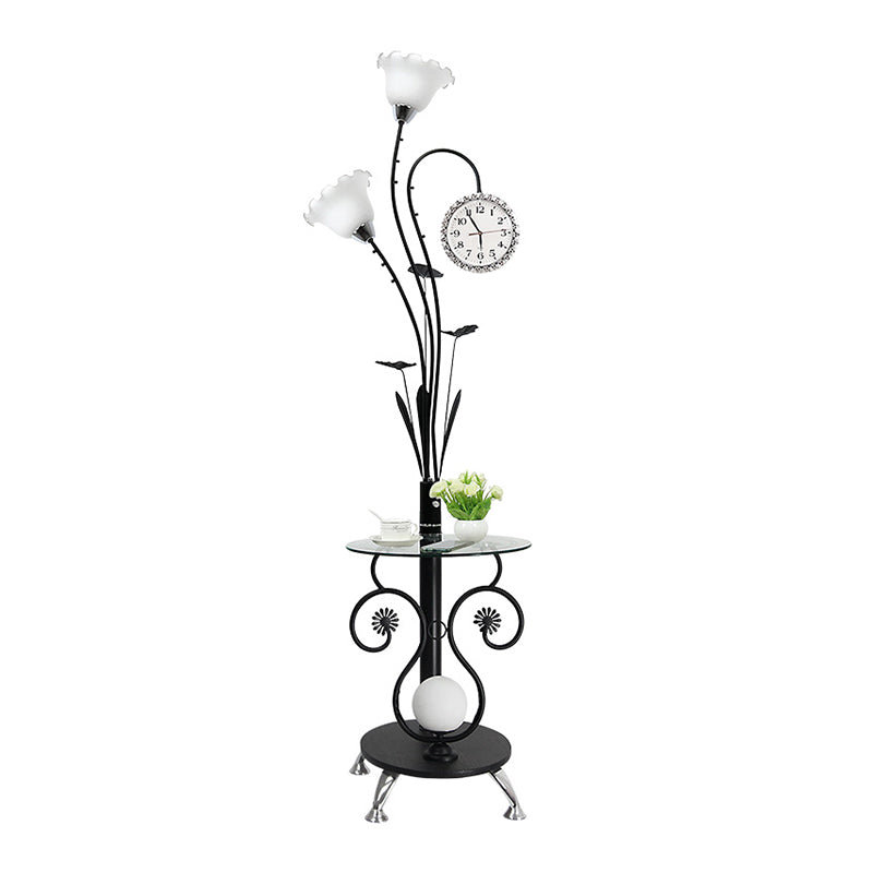 2-Head Tree Shaped Standing Floor Lamp Rural Style Black/White Metallic Floor Light for Bedroom Clearhalo 'Floor Lamps' 'Lamps' Lighting' 1197743