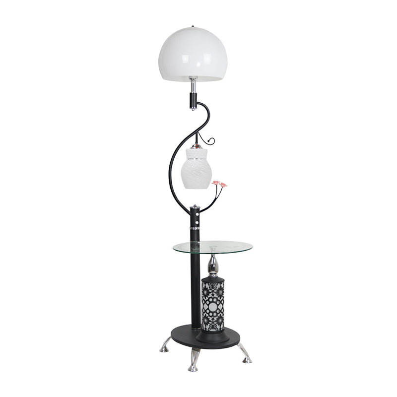 Black/White Dome Shade Task Floor Lamp Countryside Style Beveled Crystal 2-Bulb Standing Light Clearhalo 'Floor Lamps' 'Lamps' Lighting' 1197767