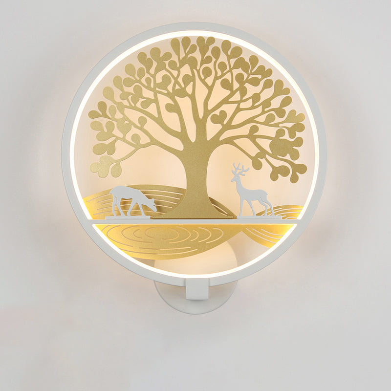 Black/White Rounded Tree Wall Mounted Lamp Postmodern LED Metal Mural Light for Bedside, Warm/White Light Clearhalo 'Cast Iron' 'Glass' 'Industrial' 'Modern wall lights' 'Modern' 'Tiffany' 'Traditional wall lights' 'Wall Lamps & Sconces' 'Wall Lights' Lighting' 1198000