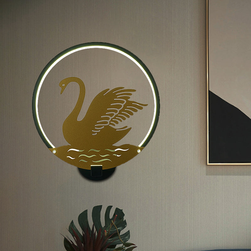 Minimalist Style Rounded Swan Mural Light Metal LED Guest Room Wall Lighting Idea in Black/White, Warm/White Light Black Clearhalo 'Wall Lamps & Sconces' 'Wall Lights' Lighting' 1198066