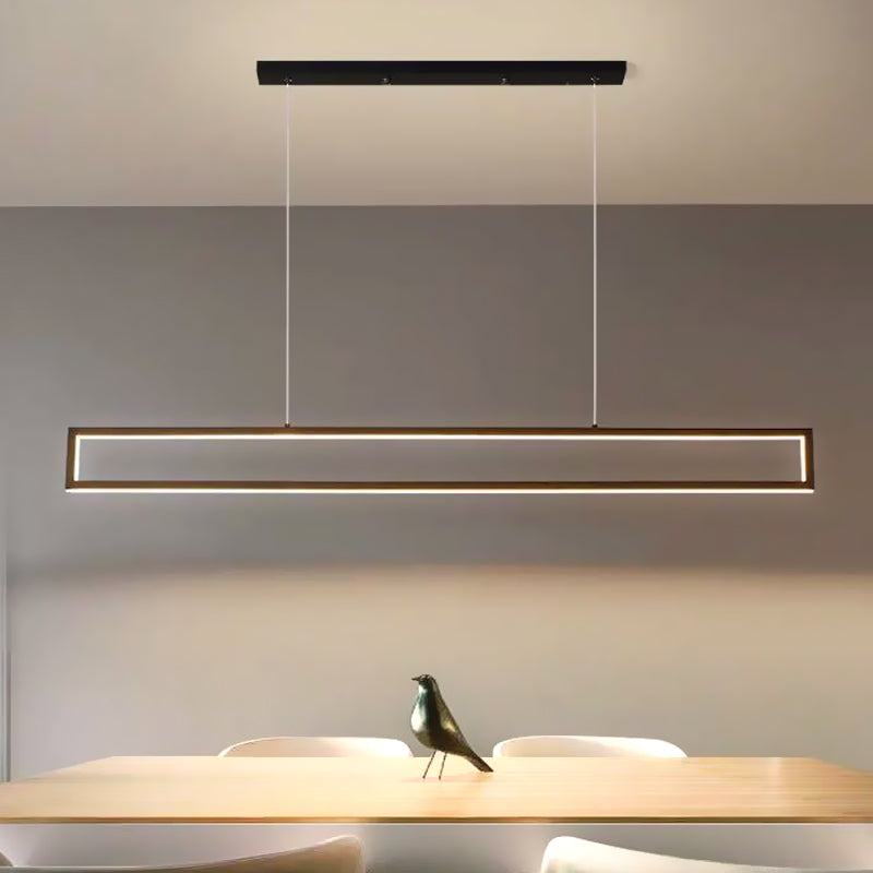 Minimalist Rectangle Frame Island Light Metal Dining Room LED Pendant Lamp in White/Warm Light, 39"/47" Long Black Clearhalo 'Ceiling Lights' 'Island Lights' Lighting' 1198095