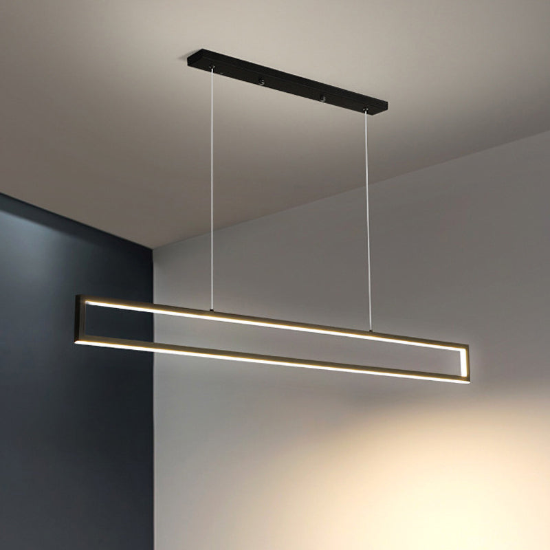 Minimalist Rectangle Frame Island Light Metal Dining Room LED Pendant Lamp in White/Warm Light, 39"/47" Long Clearhalo 'Ceiling Lights' 'Island Lights' Lighting' 1198096