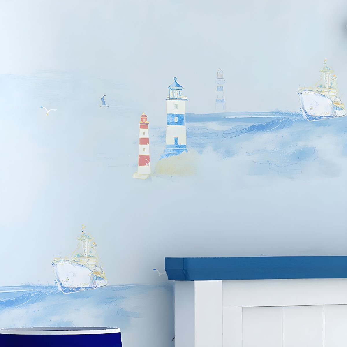 Sailing Boats Wallpaper Roll for Kid's Bedroom Minimalist Wall Covering, 33-foot x 20.5-inch