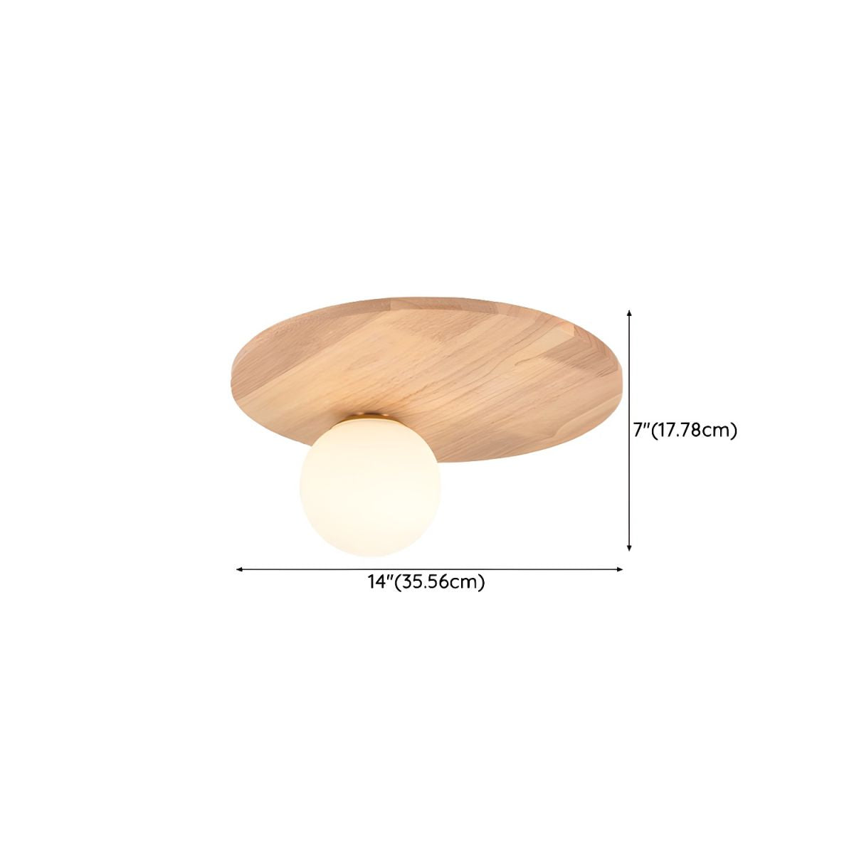 Modern Natural Wood Flush Mount Globe Ceiling Light with White Glass Shade - 14 inches