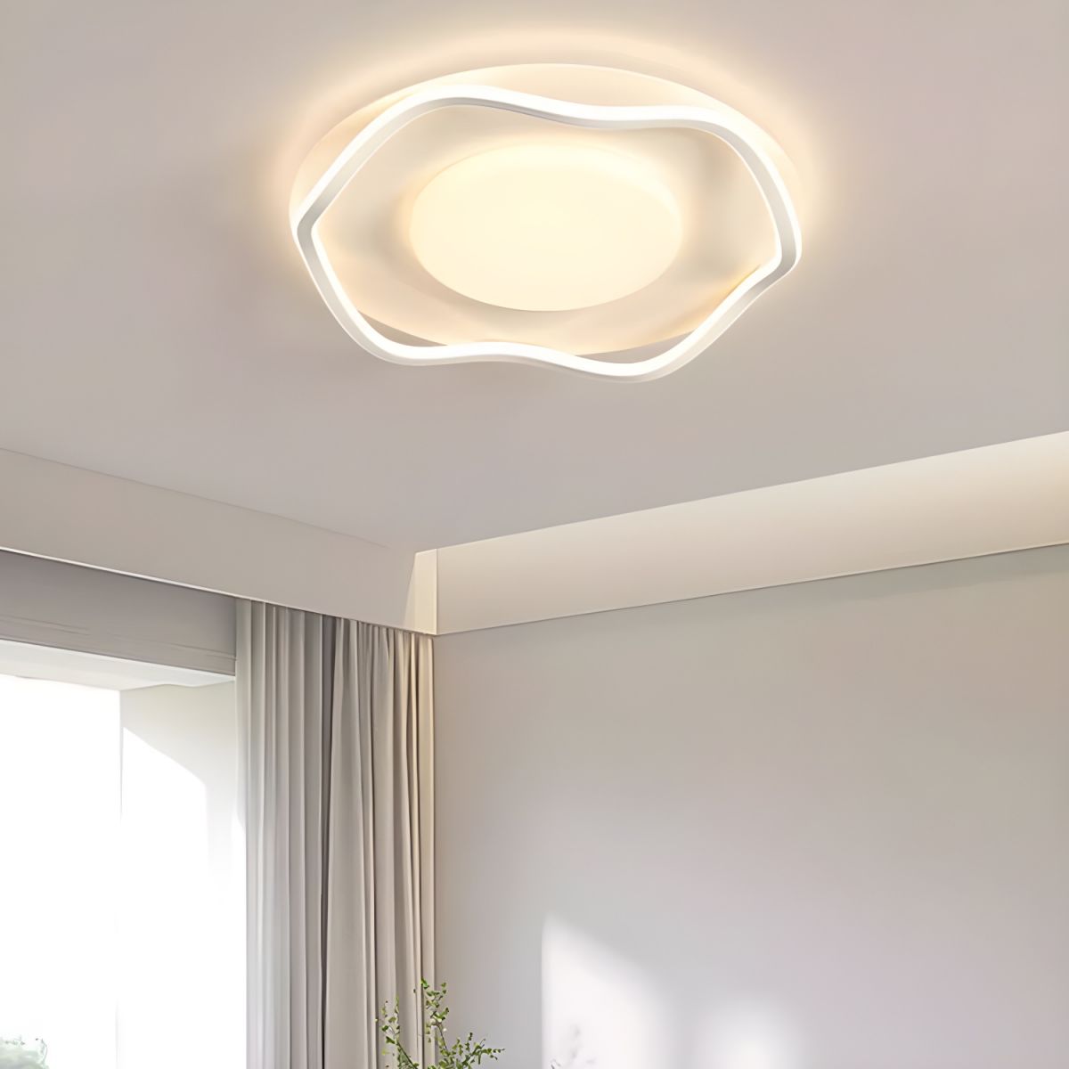 White Modern Circle Flush Mount Ceiling Light with Plastic Shade for Residential Use