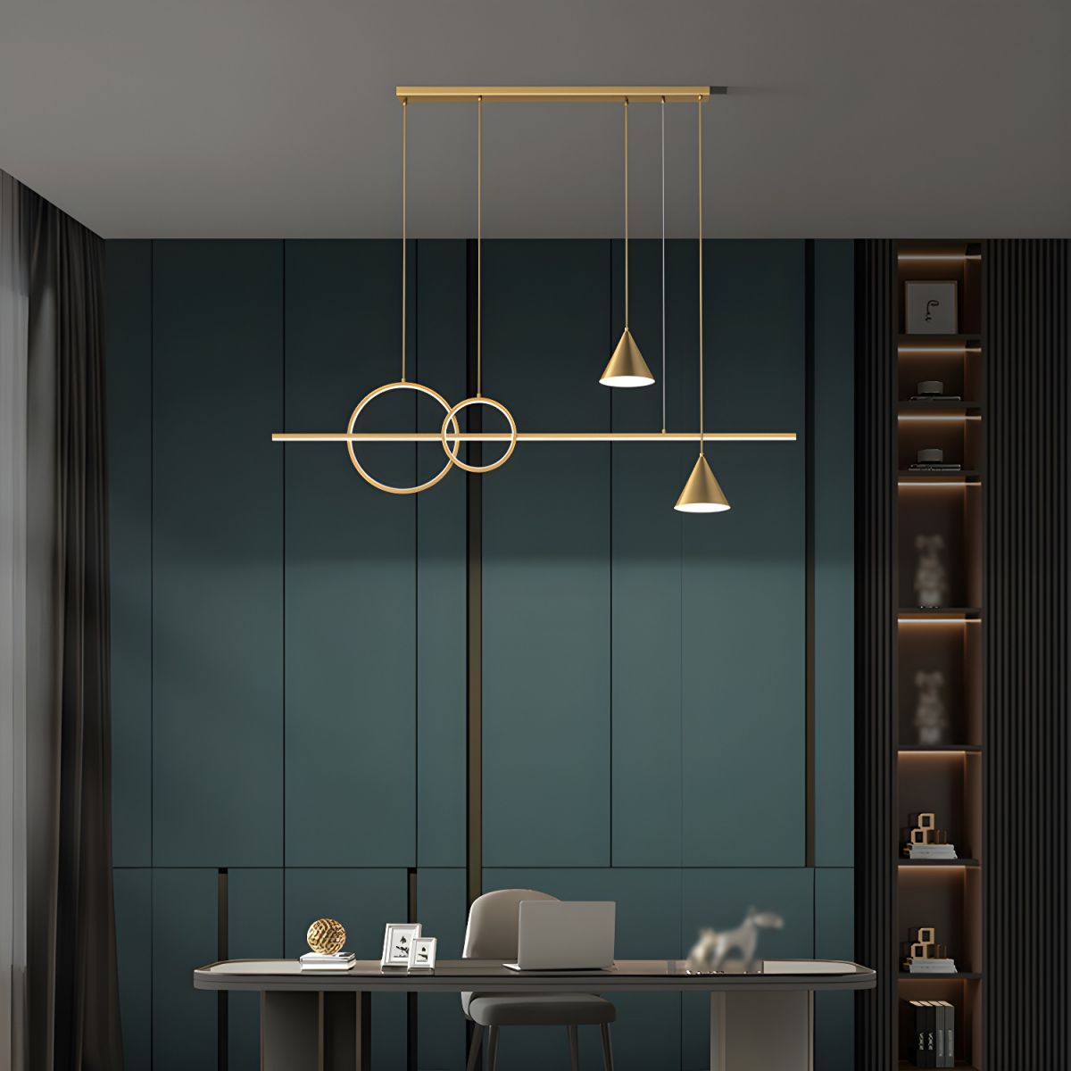 Modern Brass Island Light with 5 Lights and Adjustable Hanging Length