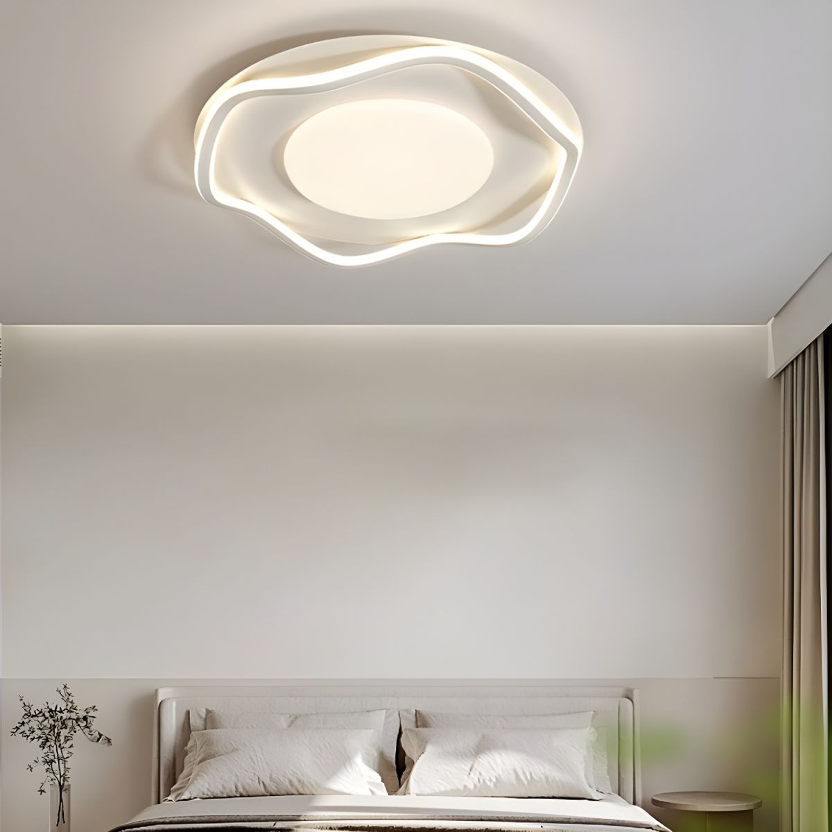White Modern Circle Flush Mount Ceiling Light with Plastic Shade for Residential Use