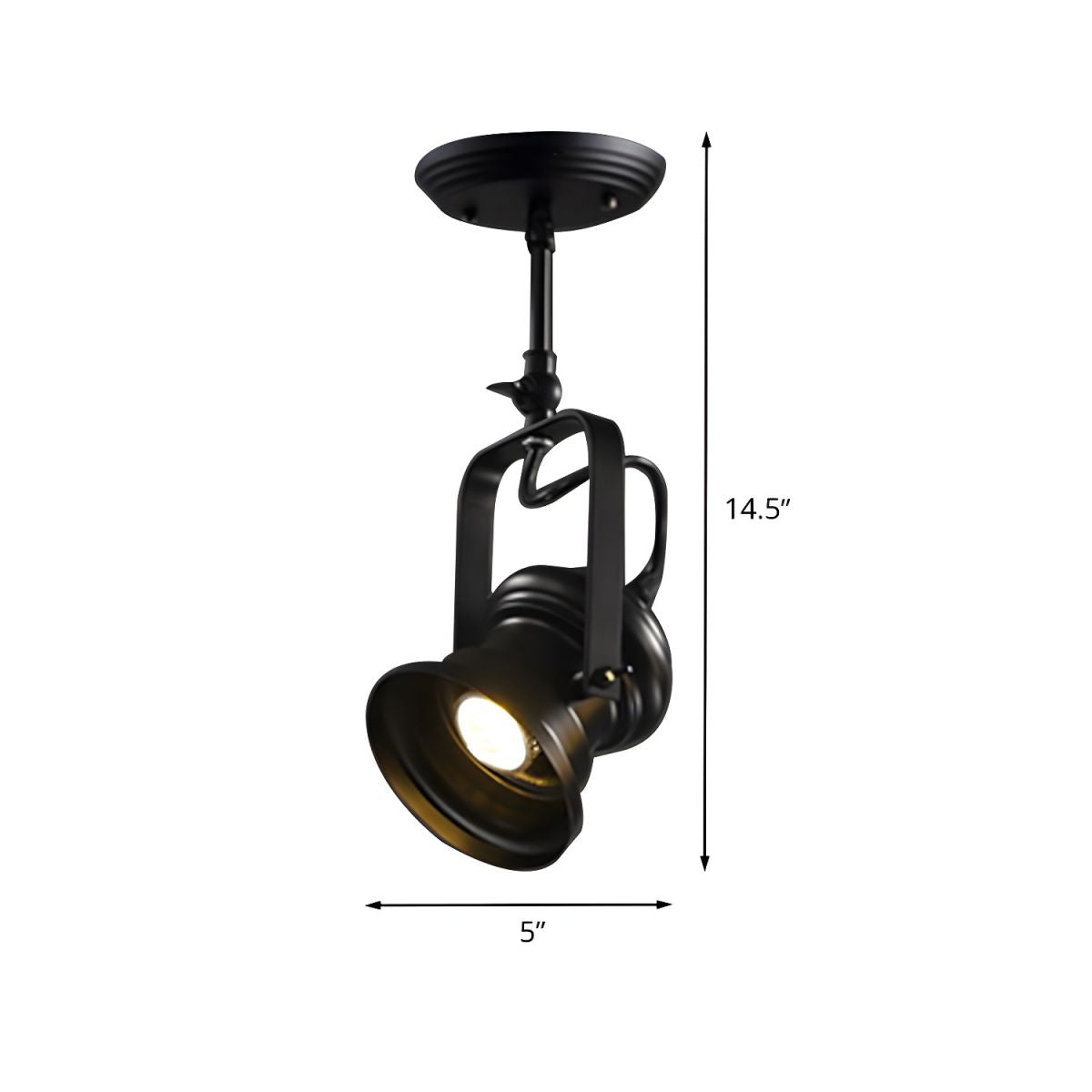 Industrial Style Camera Semi Flush Light Fixture 1-Light Metal Spotlight Flush Mount Lamp in Black with Handle