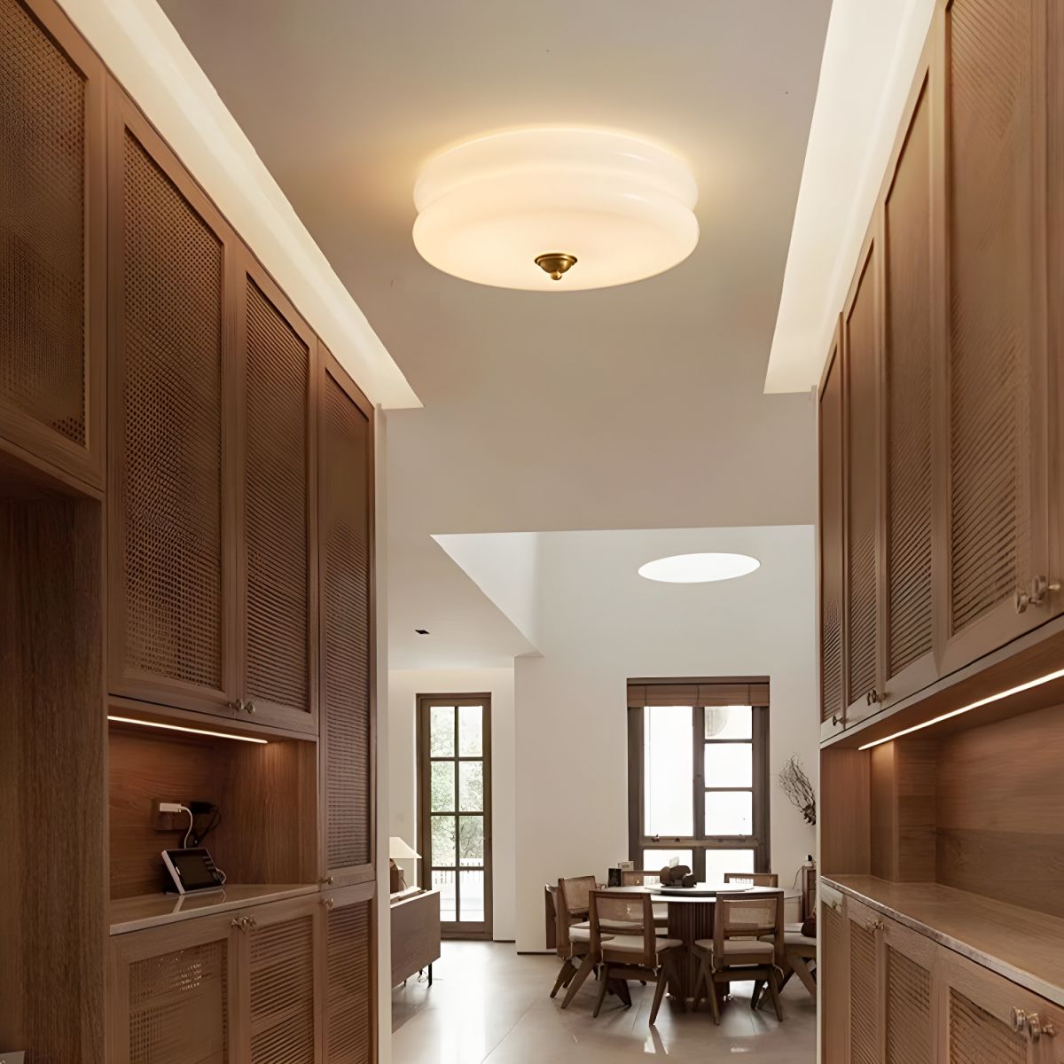 White Circle Modern Flush Mount Ceiling Light with White Glass Shade