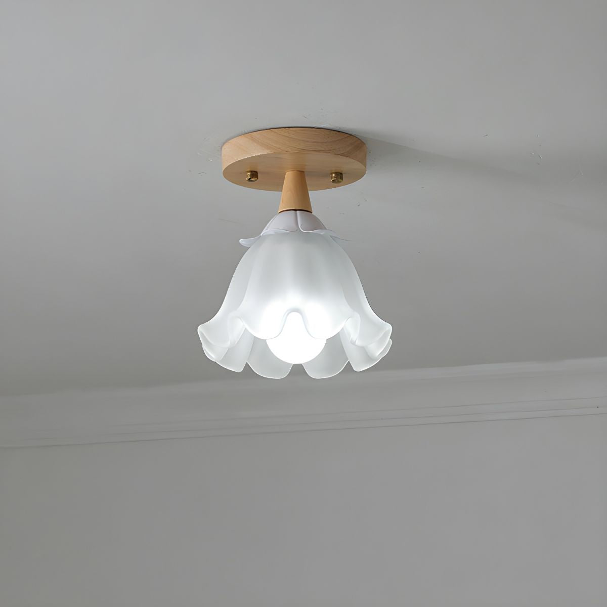 Modern Wood Semi-Flush Mount Ceiling Light with Geometric Design in Natural Color