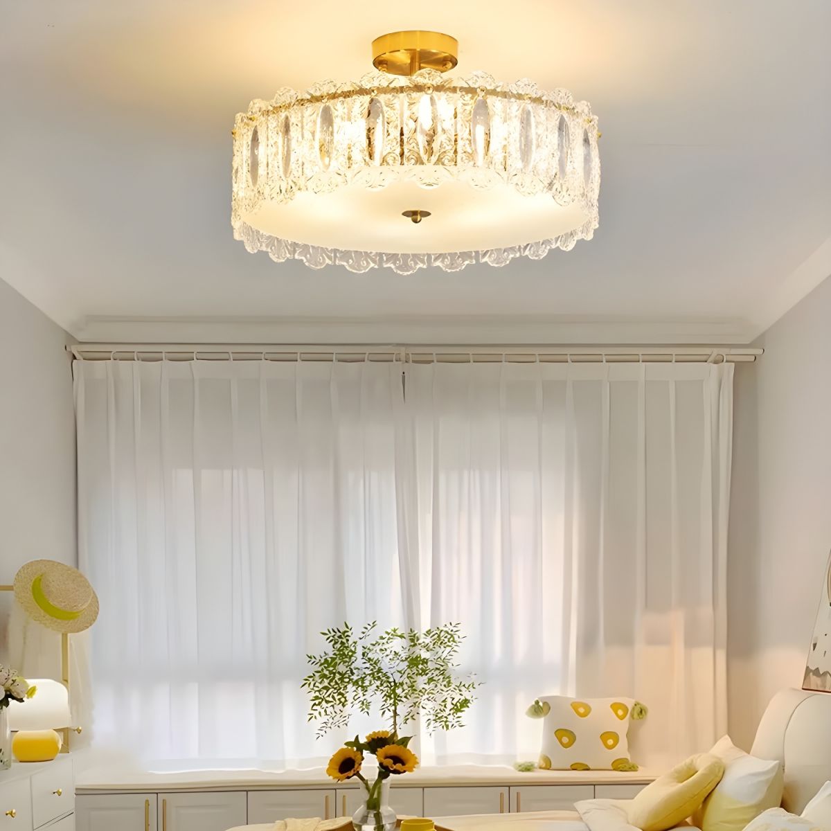 Modern Geometric Semi-Flush Mount Ceiling Light with Clear Glass Shade and 6 Lights