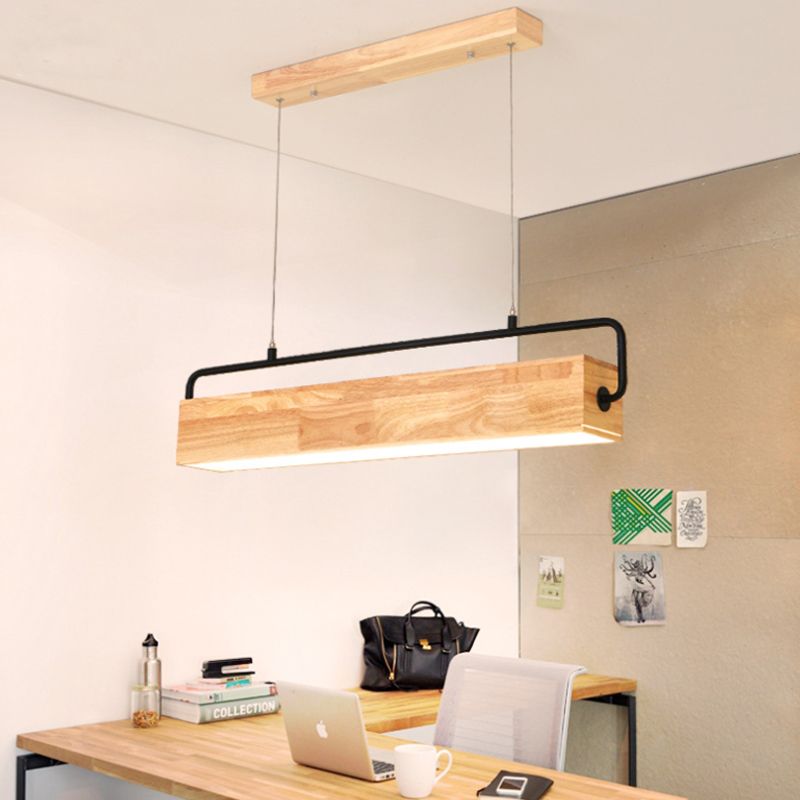 28"/35.5" Wide Modern Rectangular Wood Ceiling Chandelier 1-Head LED Drop Pendant Light in Warm/White Light