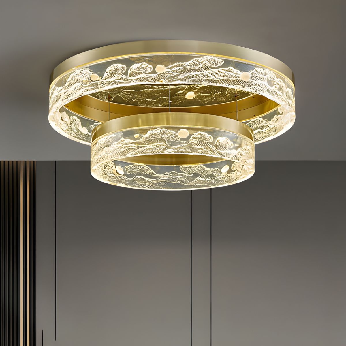 Modern Gold Cylinder Flush Mount Ceiling Light with Clear Crystal Shade