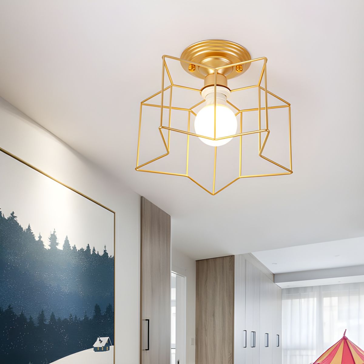 Star-shaped Modern Semi-Flush Mount Ceiling Light with Iron Shade for Residential Use