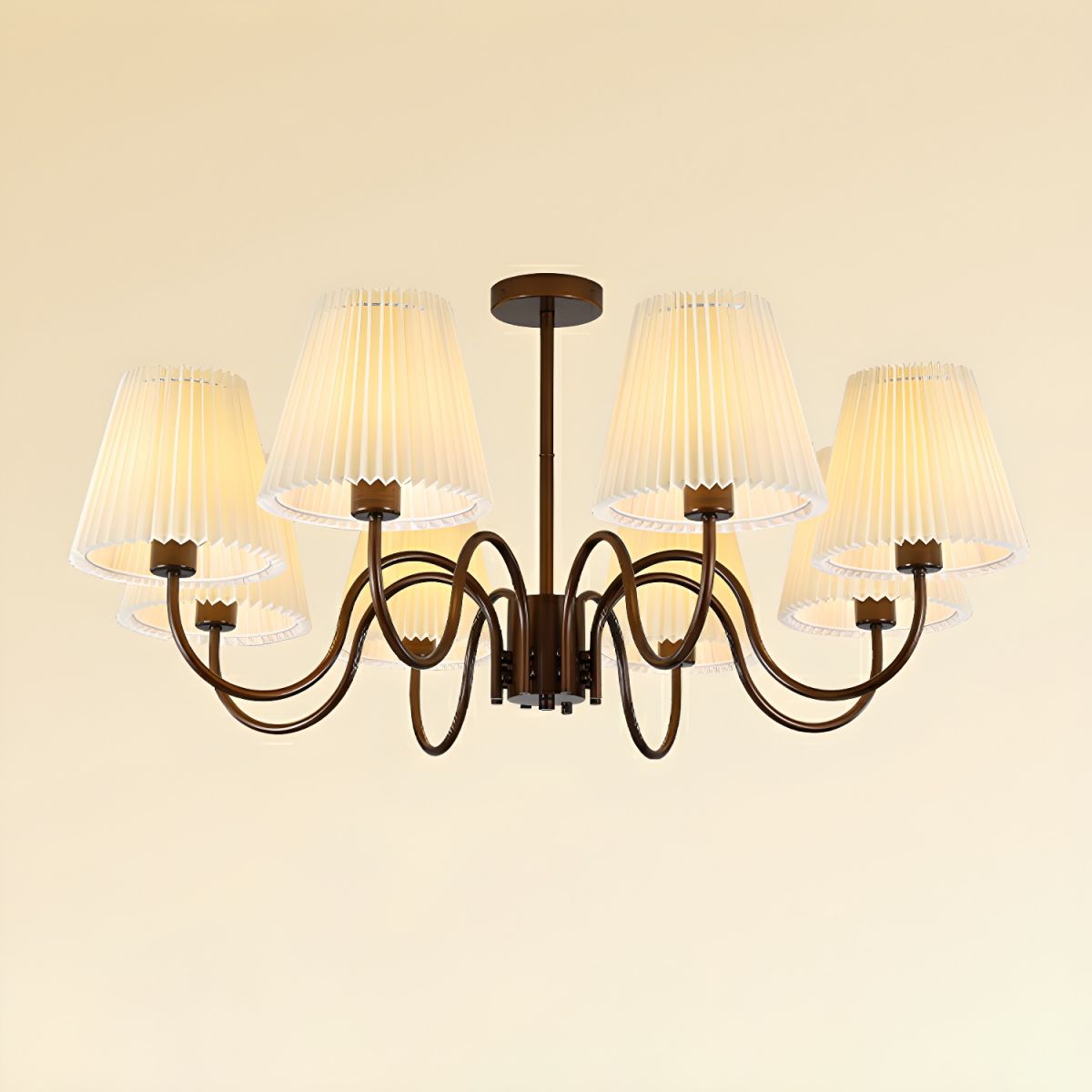 Geometric Brown Metal Semi-Flush Mount Ceiling Light with White Fabric Shade Size 25 Inch & Above