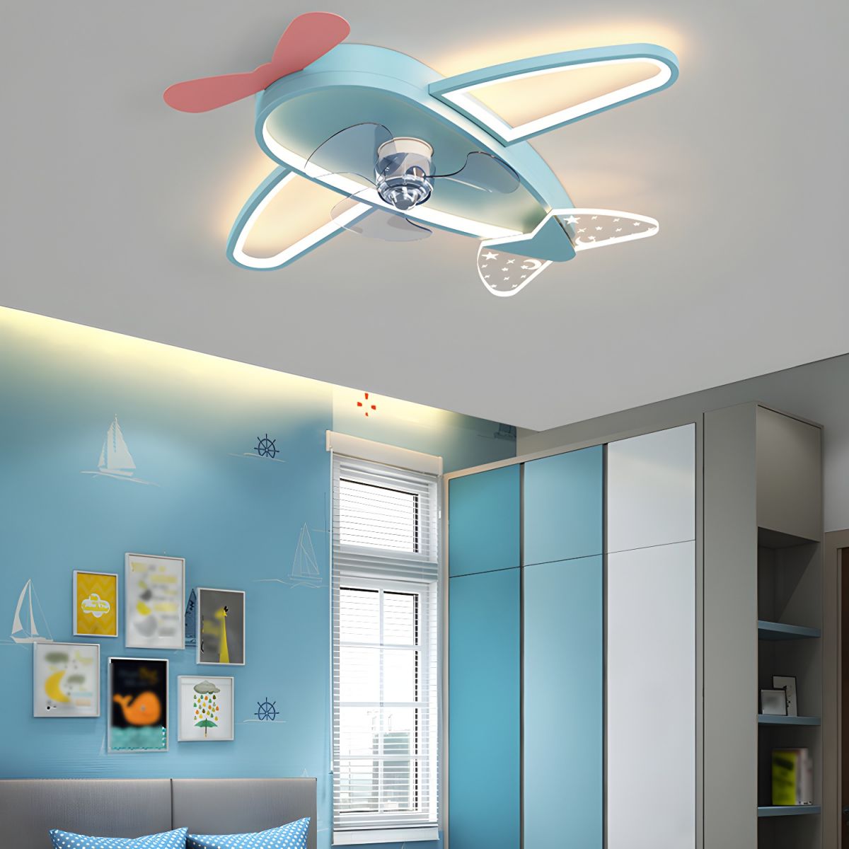 Modern Airplane Ceiling Fan Light Metal 3 Light LED Ceiling Fan for Kid's Room