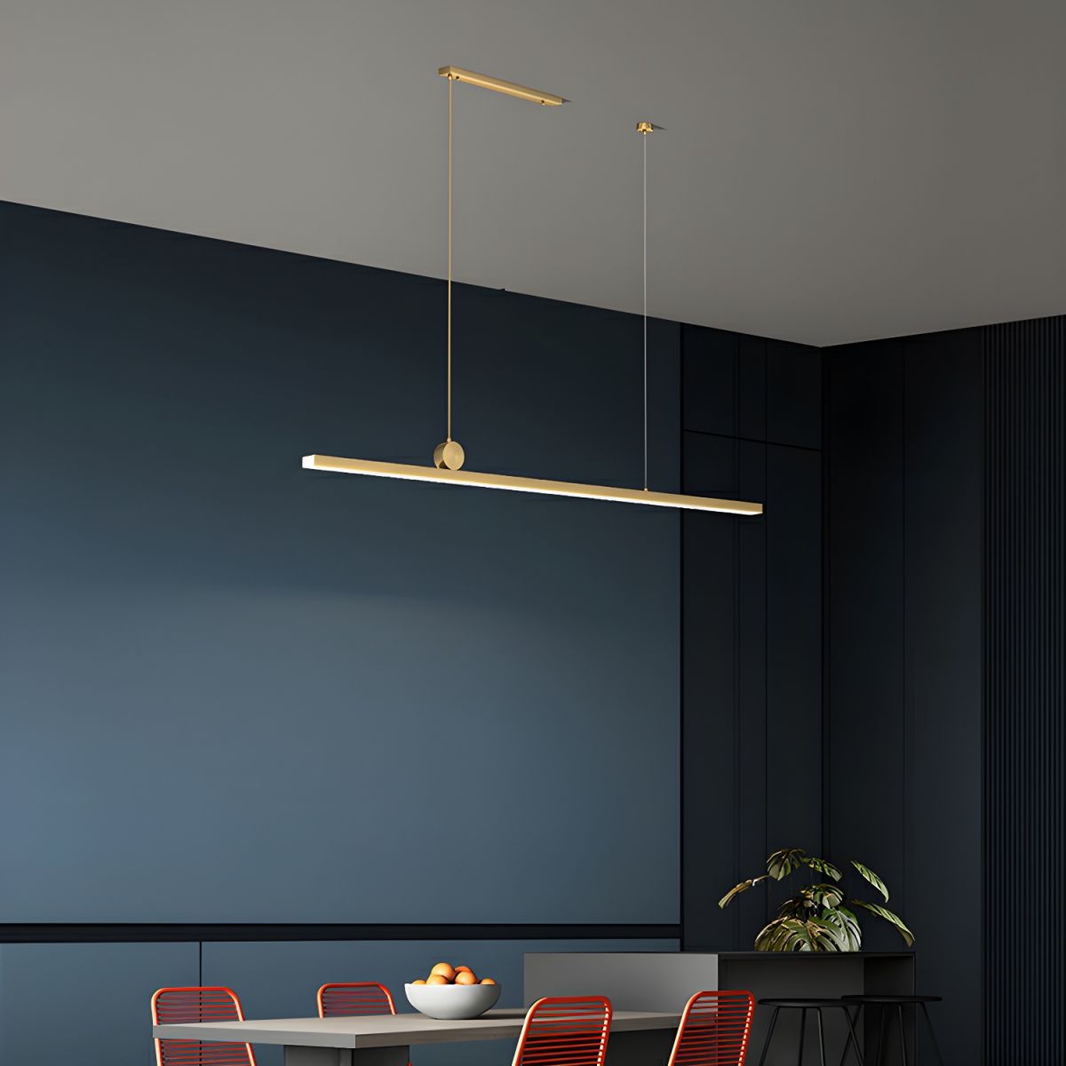 Modern Brass Island Light - Rectangular Acrylic Shade, LED Bulbs, Adjustable Hanging